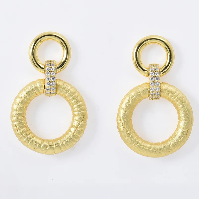 

Carline 925 Sterling Silver 18k Gold Plated Special Double Circle Geometric Zircon Chunky Earrings Women Jewelry