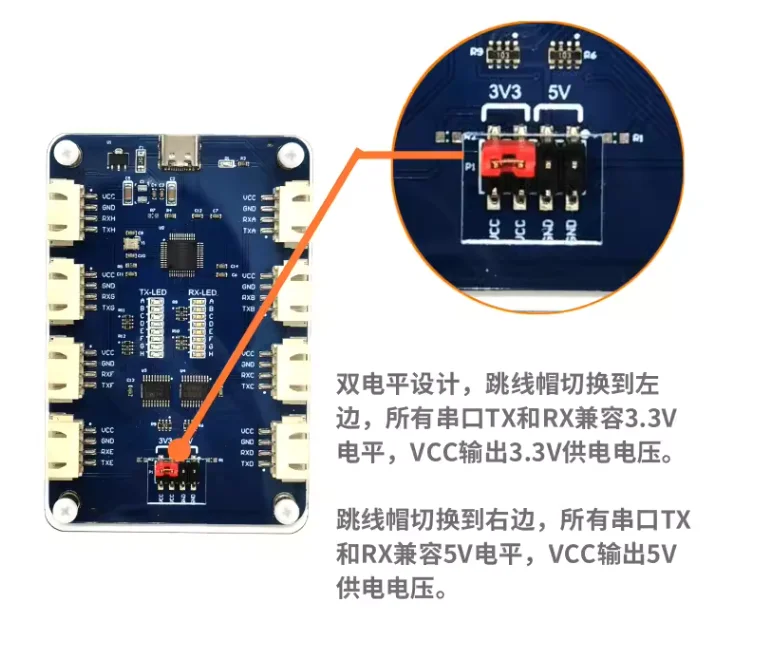 USB zu 4CH/8CH TTL Serielles Modul Unabhängige serielle Schnittstelle bis zu 6 Mbit/s CH348-Chip – Detail 3