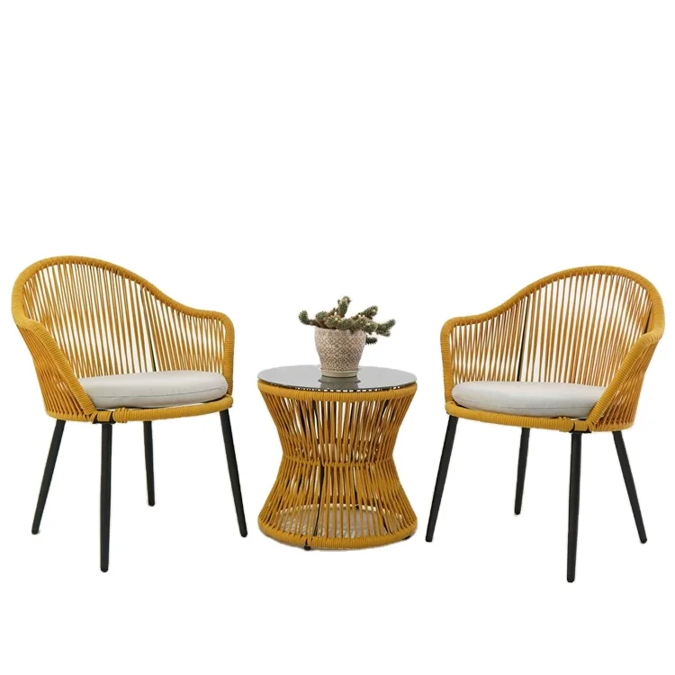 

Outdoor 3pcs Bistro Set Garden Balcony Patio Furniture Set Vigour Color Rope Table and Chair Set