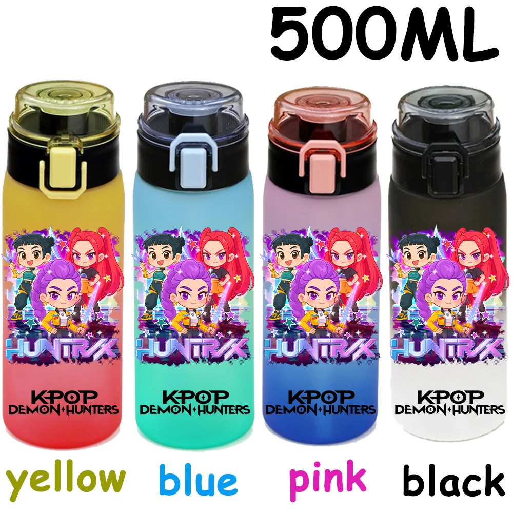 500ML K-pop Demon Hunters HUNTR X Rumi Mira Zoey Jinu Celine Kpop taza de agua de plástico K Pop botella para beber escuela Huntrix Gourde
