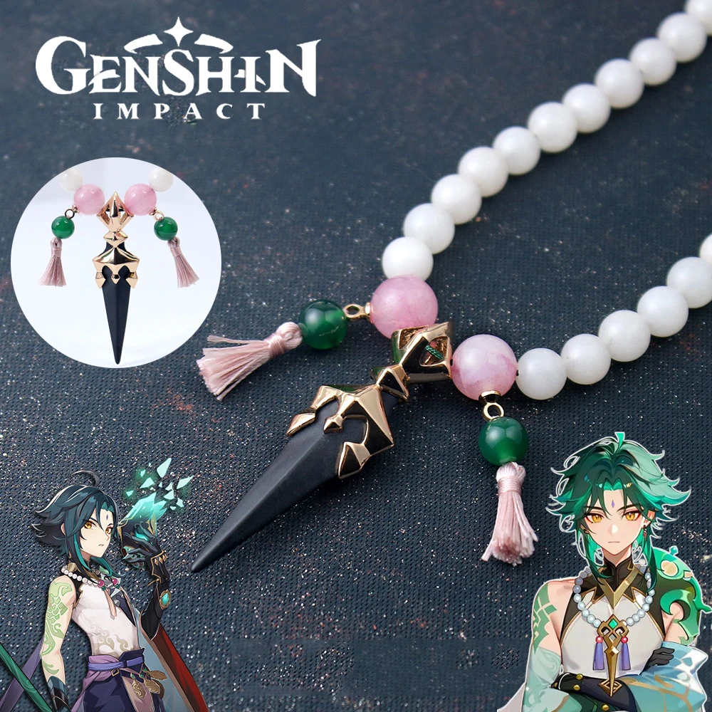 Game Genshin Impact Xiao Cosplay Necklace Wig Brooch Demon pestle Vigilant Yaksha Pendant Beads Chain Choker Jewelry Props