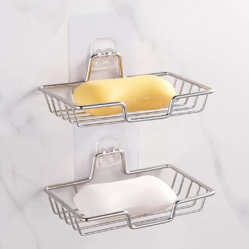 

New Rack Wall Mounted Soap Holder Stainless Steel Soap Sponge Dish Bathroom Accessories Soap Dishes Self Adhesive