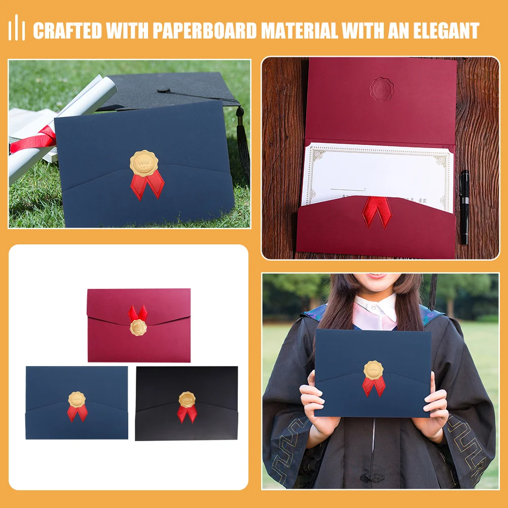 3Pcs Certificate Covers Diploma Holders Paperboard Filing Products Blue Black Red Graduation Cover Frame Certificate Folder