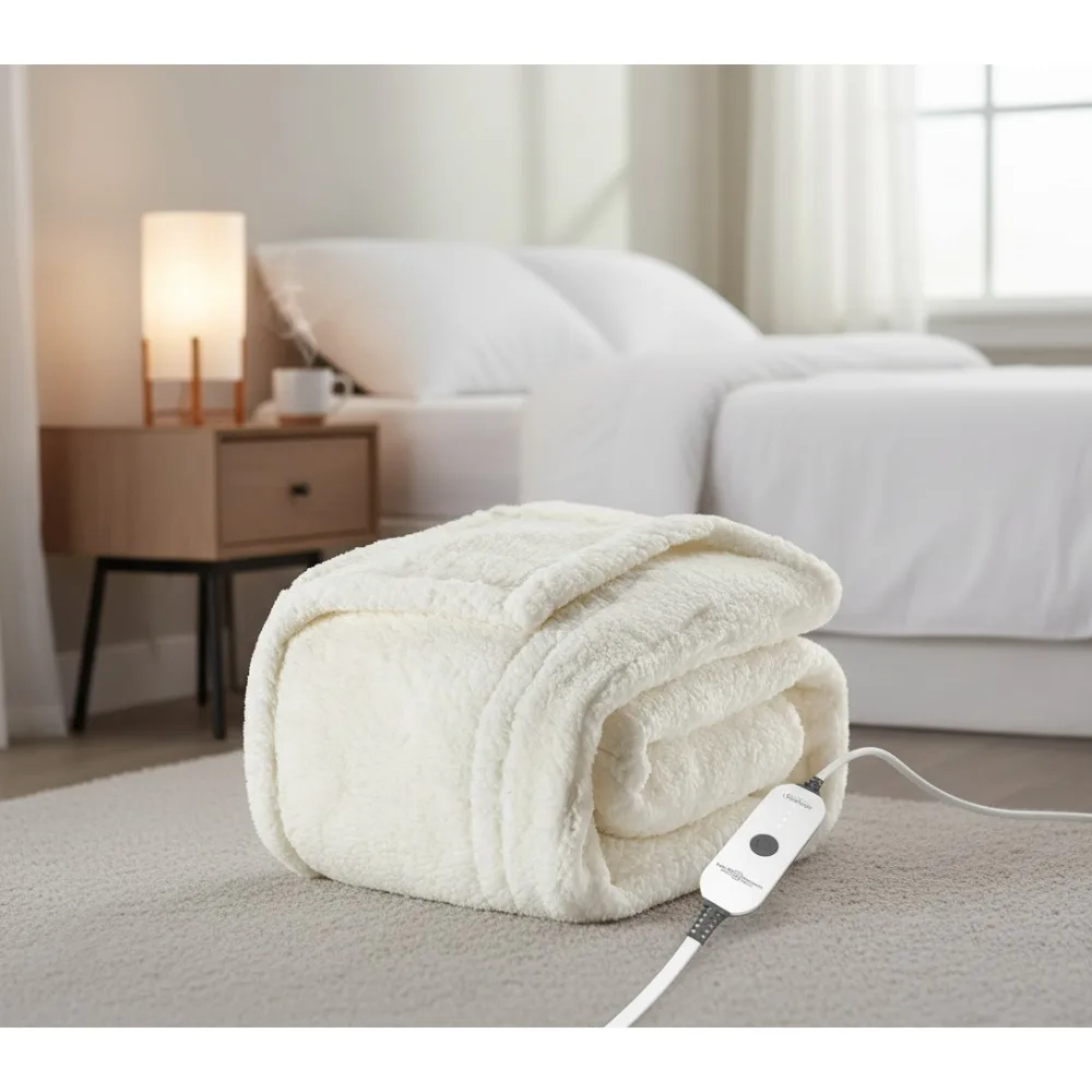 

Electric Sherpa Foot Pocket Heated Throw Blanket, 50x60 Inch, 4 Heat Settings, Auto Shut-Off, Machine Washable