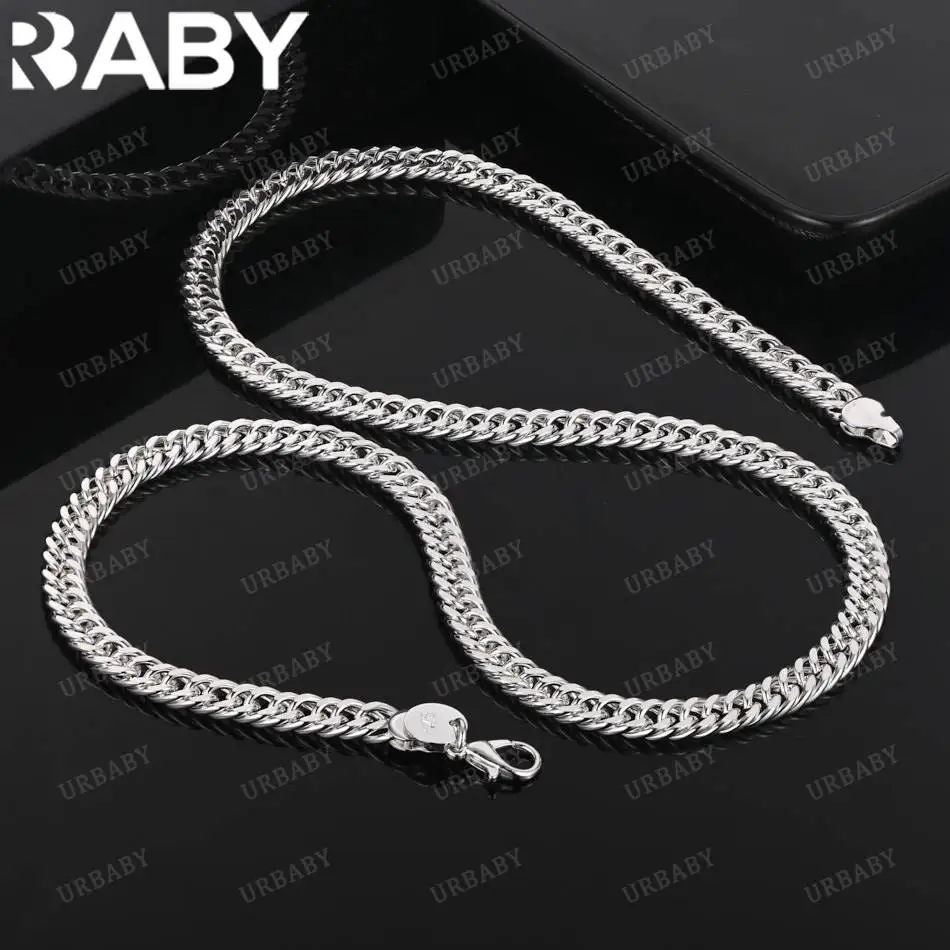 

URBABY 925 Sterling Silver 45-60cm 6mm Chain Necklace For Women Man Charm Trend Birthday Gifts Fashion Party