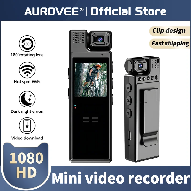 Aurovee 1080P HD Body Camera, Mini Camera Video Recorder, NightVision DV Camcorder for Law Enforcement, Security Guards