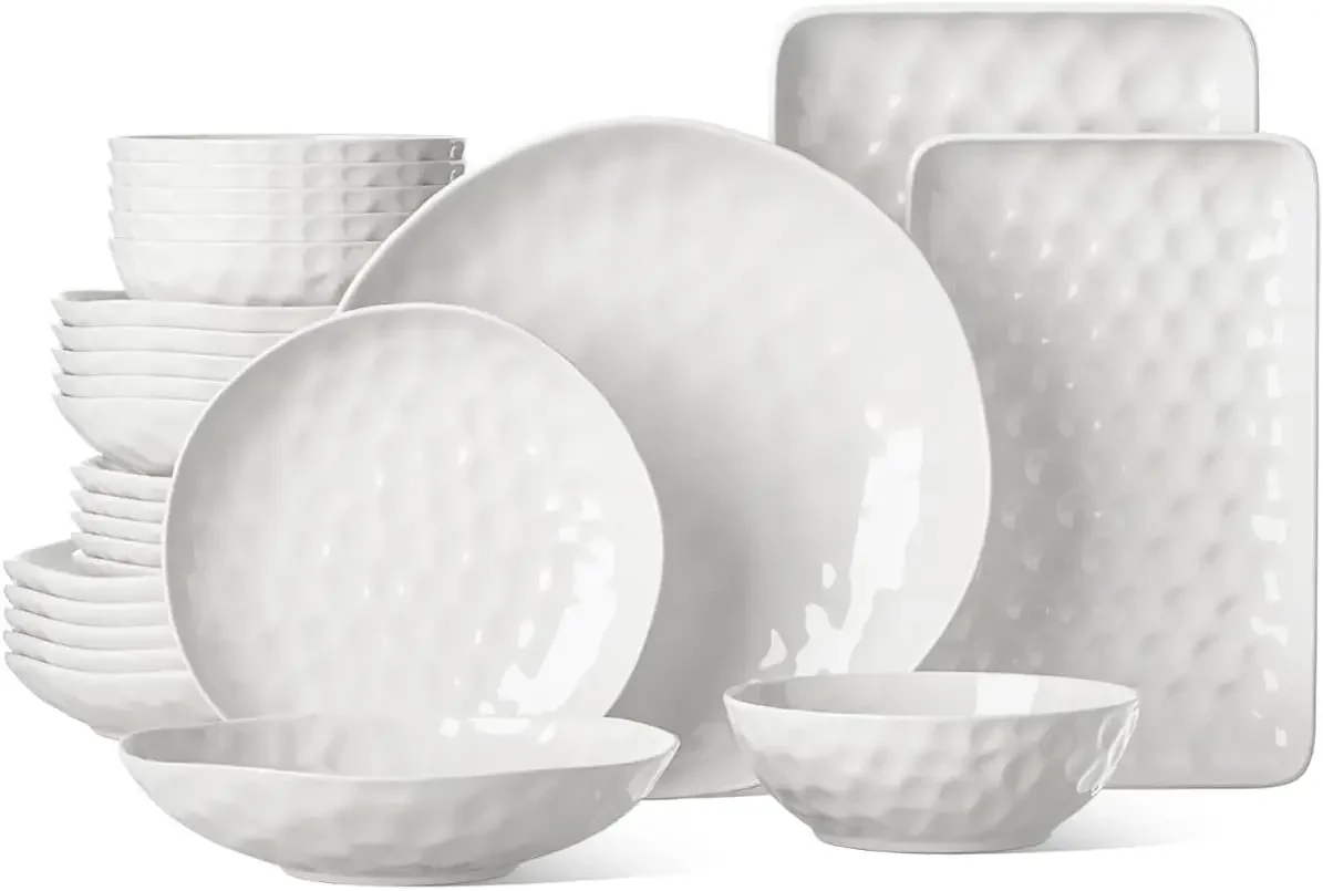 

Plates and Bowls Sets,26 Piece w/Rectangula Dinnerware Sets,Porcelain Dinner Set with Plates,Bowls and Serving Platters,Modern