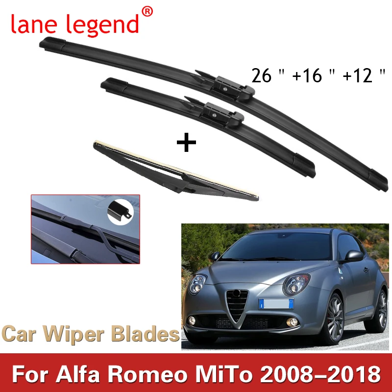 

Car Wiper Front Rear Wiper Blades Set For Alfa Romeo MiTo 2008-2018 Windshield Windscreen Front Rear Window 26"16"12"