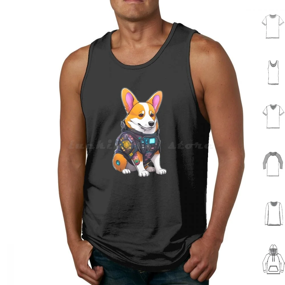 Abstract Dog Japan Tank Tops Vest Sleeveless Japan Manga Anime Cyber Arasaka Neon Game Arasaka Corporation Logo Video Game V