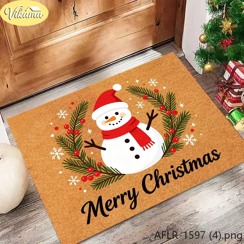 VIKAMA Santa Claus Banner Doormat Merry Christmas Snowman Elf Coir Look Welcome Mat Entryway Rug Front Porch Xmas Decor