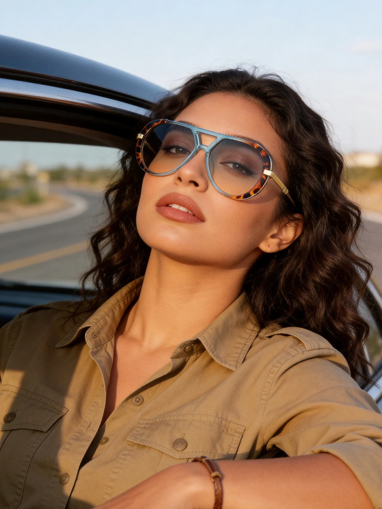 1PC Women Retro Double Bridge Fashion Glasses, Tortoise Block Gradient Eyewear, Trendy Daily Driving Vacation Accessories