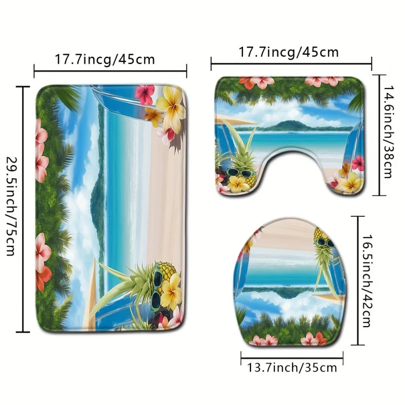 1/3Pcs Seaside Beach Scenery Cat Floor Cover Carpet Toilet Absorbent Door Mat Bathroom Three-Piece Set Ant