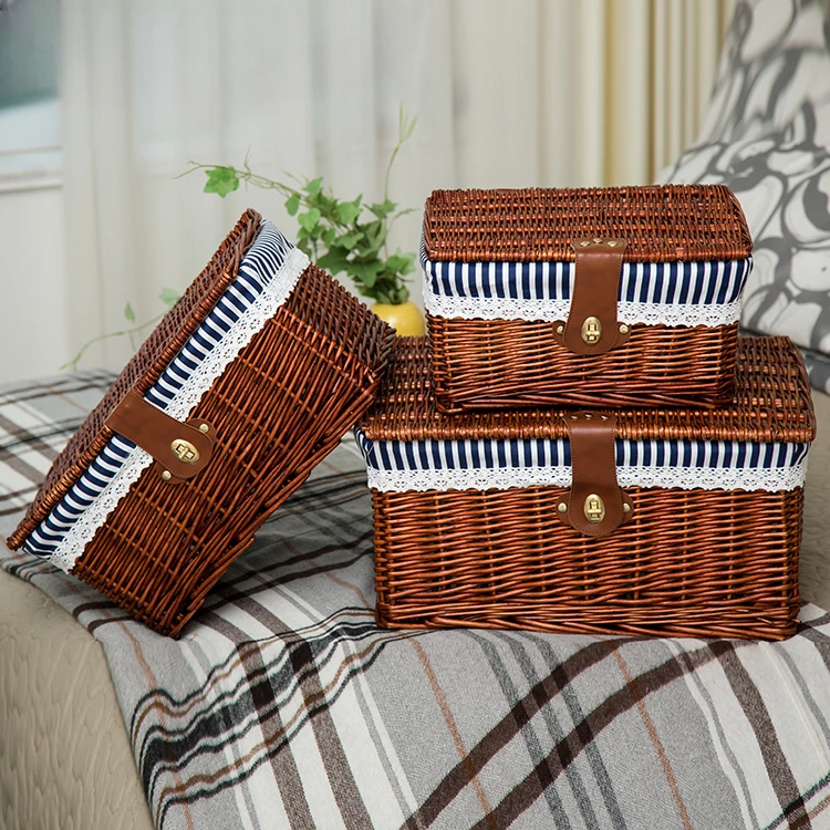 Pastoral rattan storage box with lid and lock Storage box Storage box with lock Storage box Small box