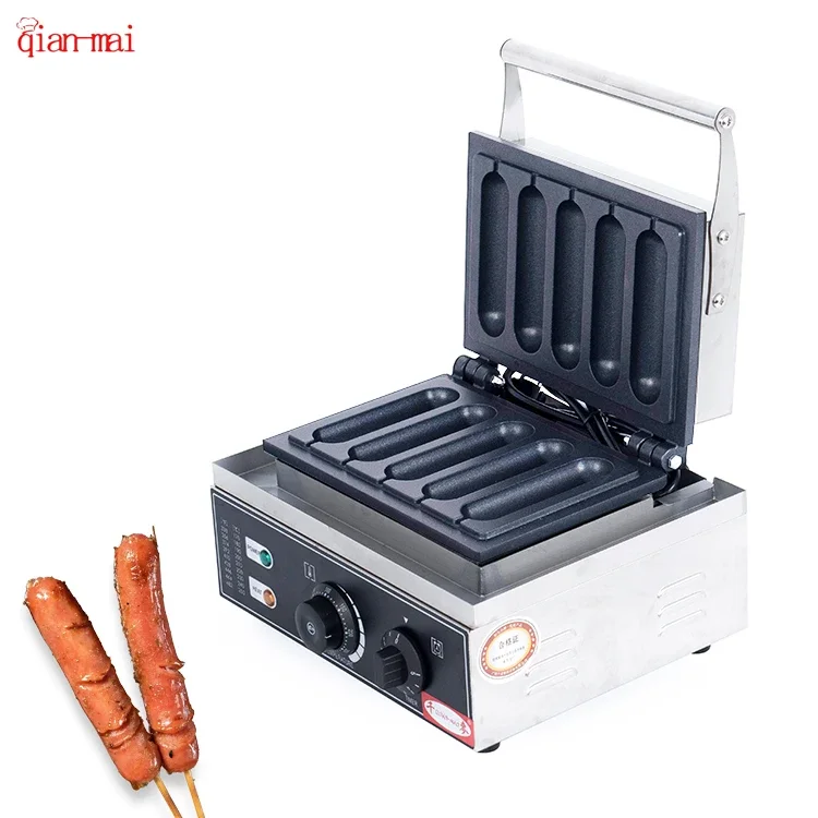 110V 220V Commercial Hot Dog Maker Machine Stainless Steel Cast Iron 5 In 1 Stick Hot Dog Waffle Making Machine