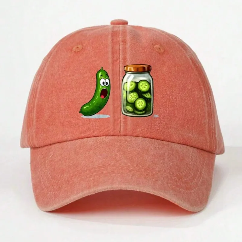 1pc Funny Men's Baseball Cap with Pickle Jar and Cucumber Print - Summer Sun Protection Lightweight Fabric Cap for Theme Parties