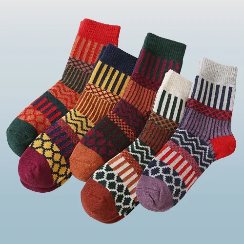 2024 New 5/10 Pairs Knitted Wool Socks Ethnic Style Retro Socks Wool Socks Plus Velvet Thickened Winter Heat Storage And Warmth