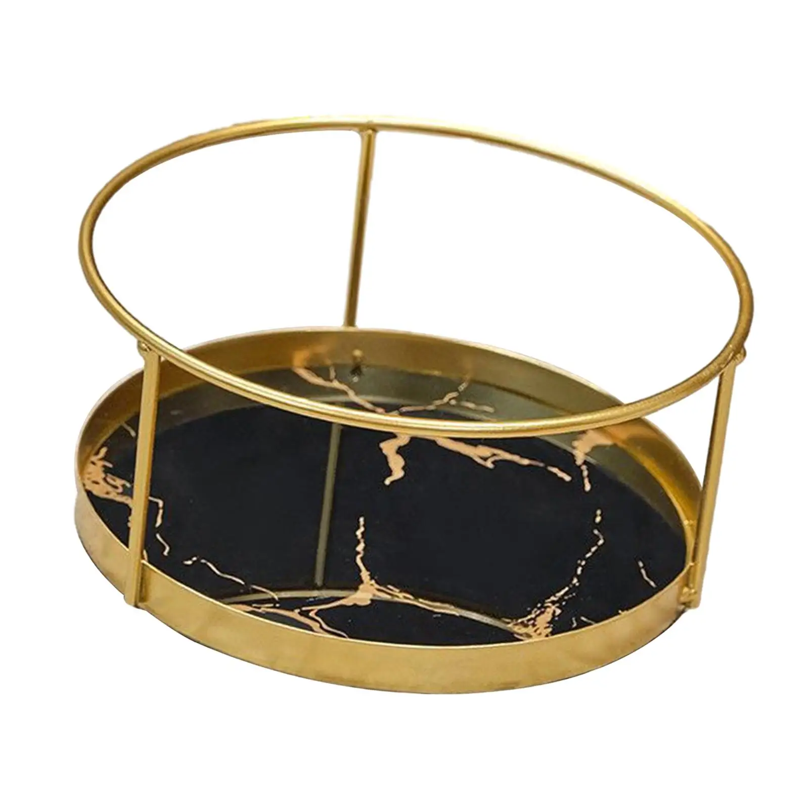 Bathroom Countertop Organizer Tray with Iron Frame Round Makeup Storage Rack for Perfume Skincare Display Holder Dressing Table