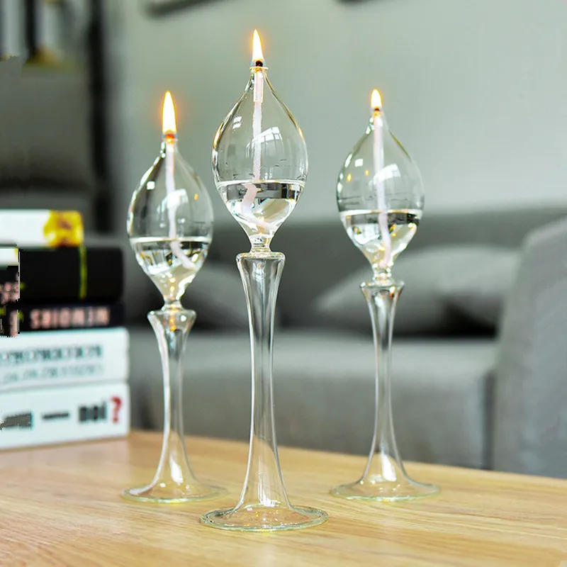 Free Shipping 3pcs/pack Tall Form Transparent Glass Oil Lamp Wedding Decoration Handcraft Candle Light Friend Gift