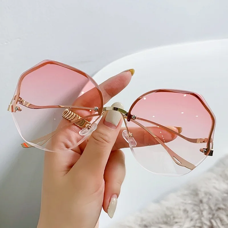 Sonnenbrille für Damen, modisch, randlos, Strand, Farbverlauf, Sonnenbrille, Damen, Retro, Sommerfarben, UV400-Brille – Detail 3