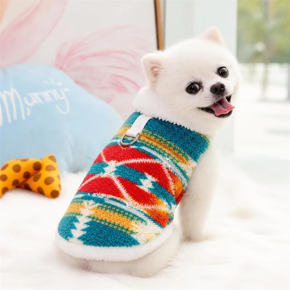 Cute Autumn Winter Dog Warm Clothes Windproof Nordic Pattern Dog Fleece Vest Thickened Soft Dogs Coat for Small Medium Dog