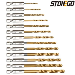 STONEGO 13PCS 1.5mm - 6.5mm Titanium Coated High Speed Steel Hexagonal Handle Wood Plastic Aluminum Drilling Machine