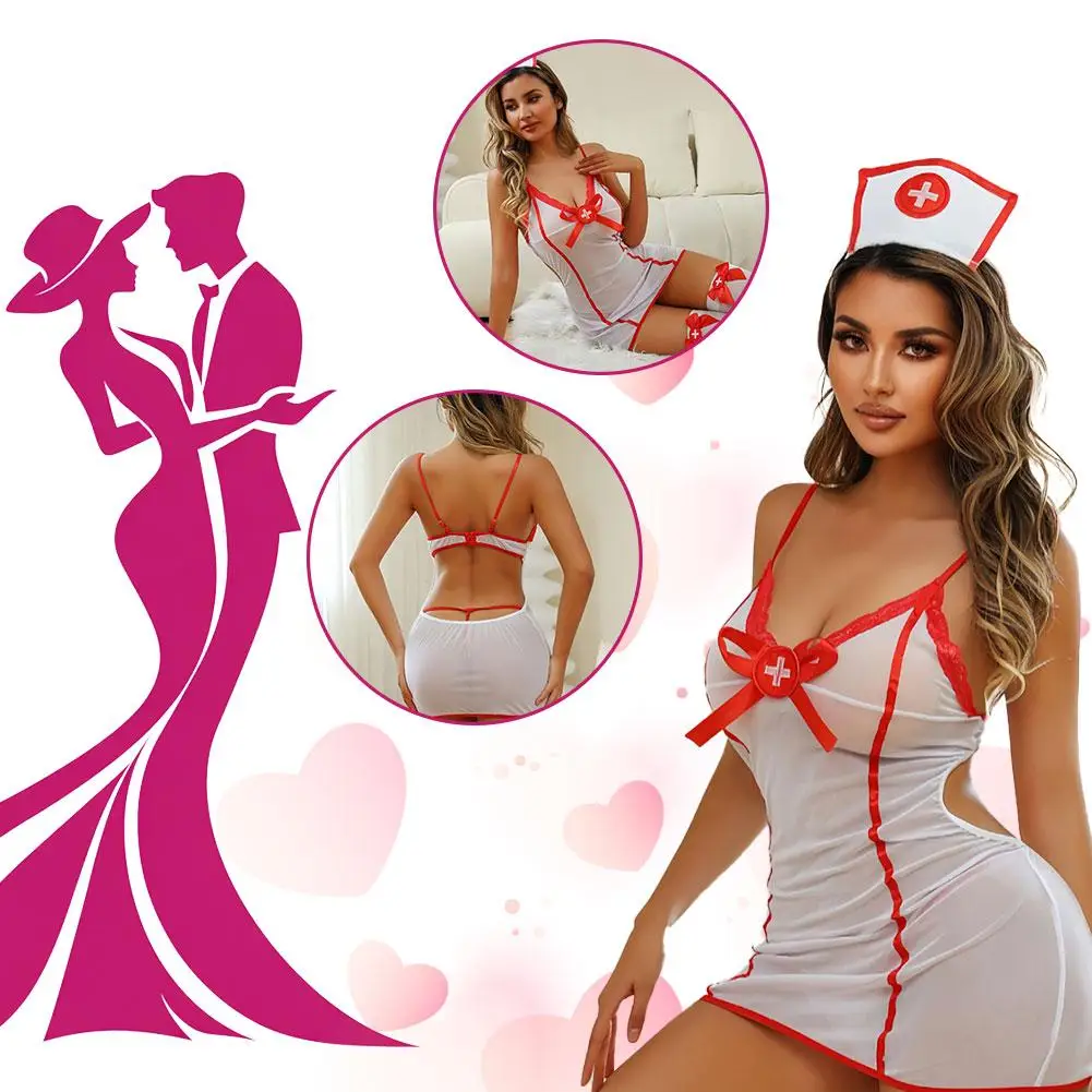 

Sexy Lingerie Set - Erotic Underwear with Transparent Lace, Bra Panty Garter Set, Nurse Costume Style, Adult Intimacy Wear