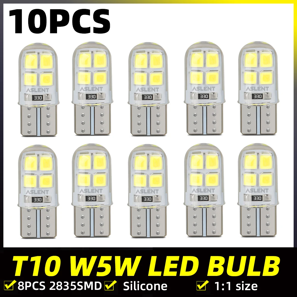 

10x W5W T10 Car LED Bulb High Temperature Resistant Silicone Width Indicator Light Trunk Light 2835 8SMD License Plate Lights
