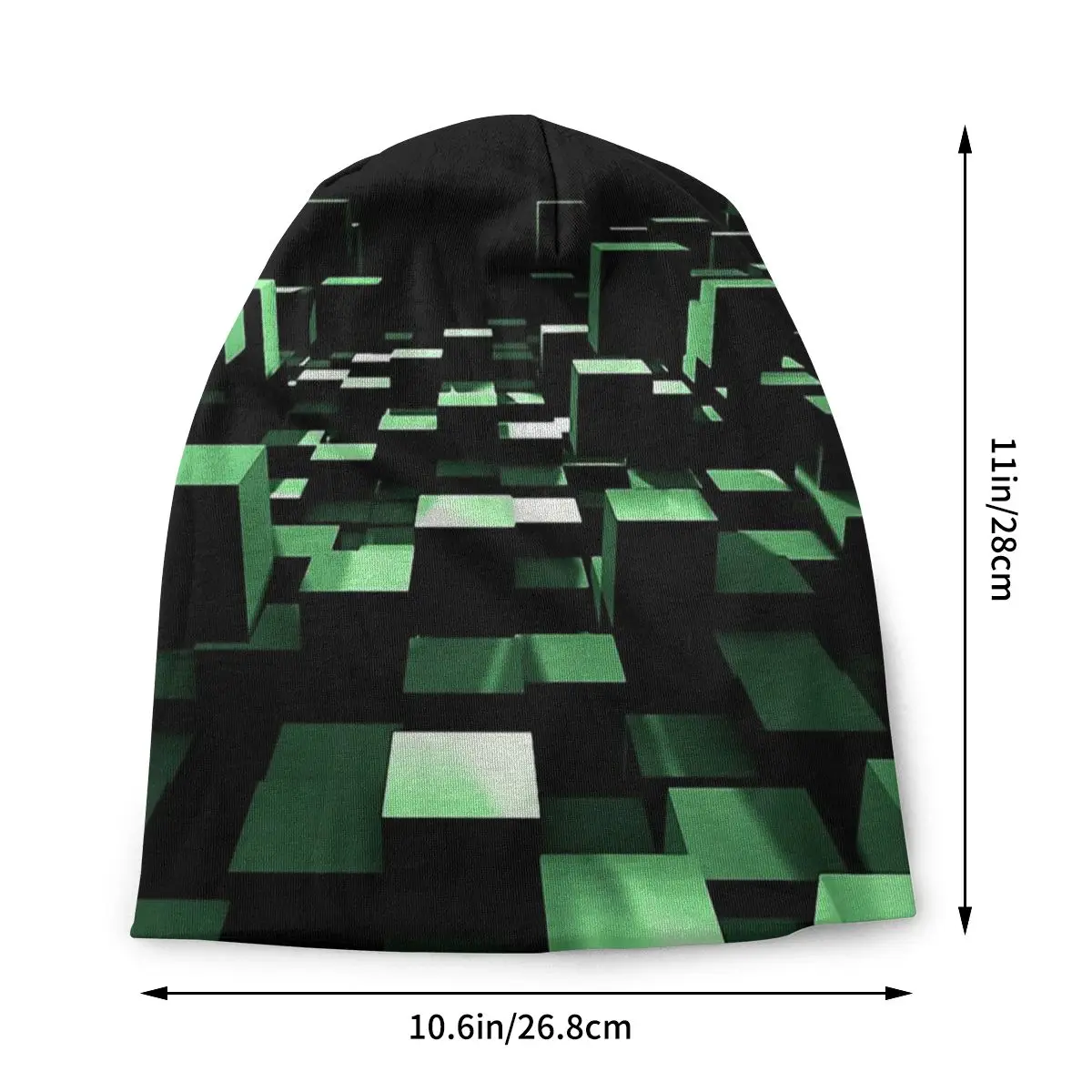 An Abstract 3D Cube Design In Green Washed Warm Bonnet Outdoor Casual Beanies Protection Men Women Hats