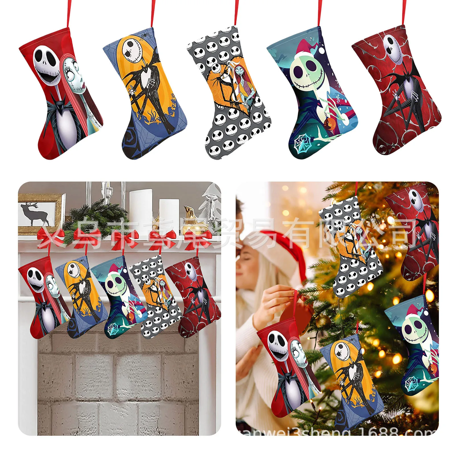 Kawaii Disney Nightmare Before Christmas Jack Skellington Sally Gift Sock Stocking Halloween Props Kids Gift Candy Socks