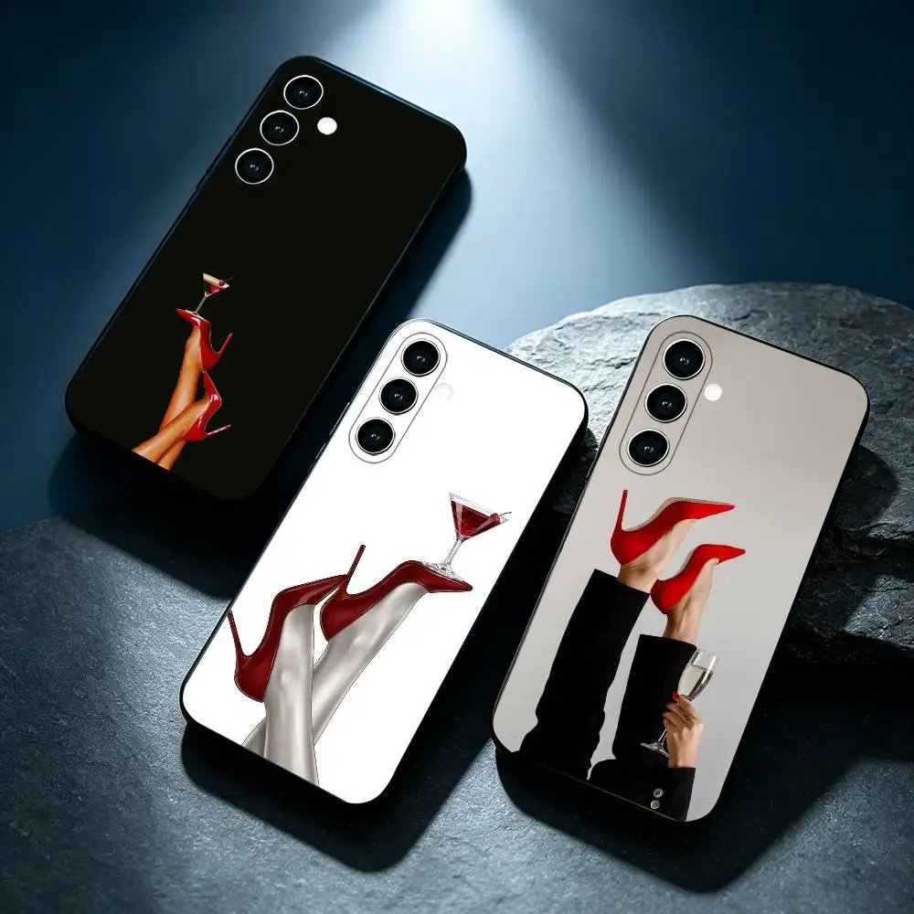 Retro red High-Heeled Shoe-E Fashion Phone Case coque Cover For Samsung Galaxy A12 22,32,52,53,71,73, Note9,10,20 Ultra