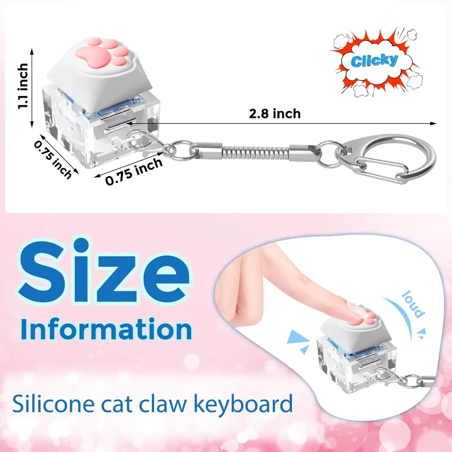 Cat's Paw Keychain Keyboard Fidget Toys Keyboard Decompression Finger Clicker Button Stress Relief Gifts for Adult and Kids