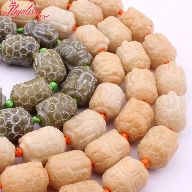 13x18mm Column Carved Buddha Jades Beads Natural Stone Beads For DIY Charms Pendant Necklace Bracelat Earring Jewelry Making 15\