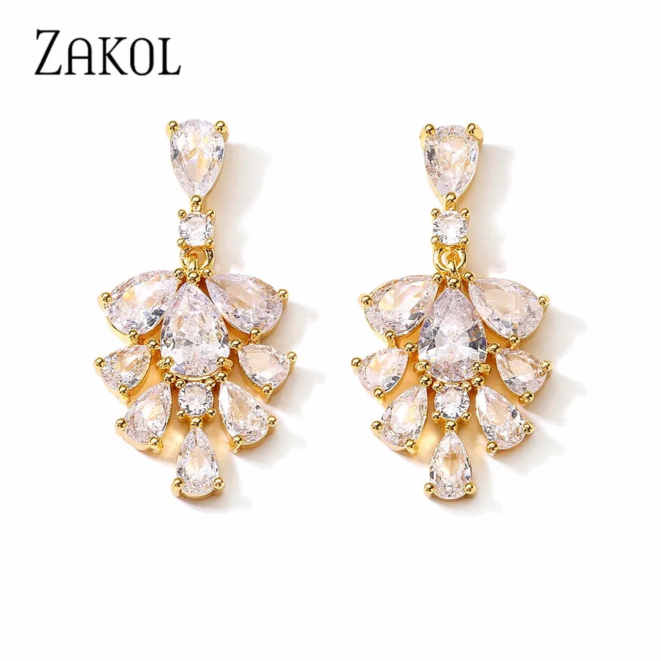 ZAKOL Classic Drop White Cubic Zirconia Dangle Earring Stylish Charms Bridal Earrings For Women Wedding Party Jewelry Wholesale