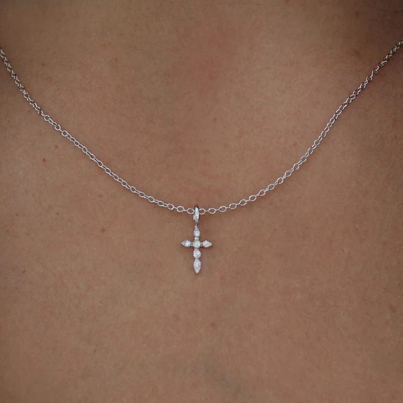 Certified D Color Moissanite Cross Pendant Necklace for Women Men 925 Sterling Silver Chain Clavicle Collar Charms Jewelry Gift