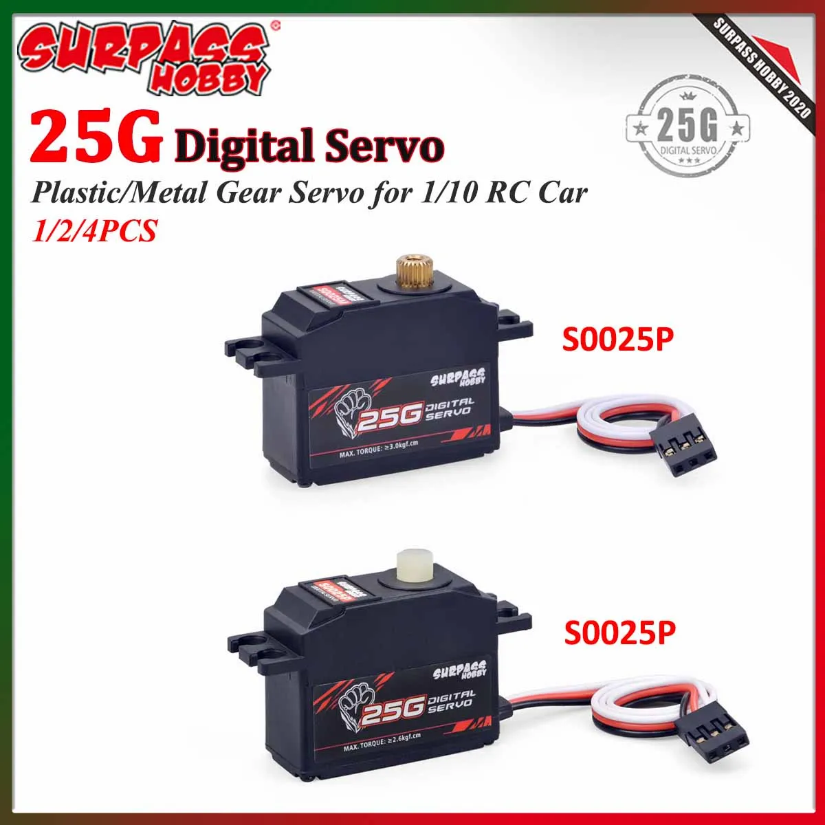 

1/2/4PCS SURPASS Hobby 25g Digital Servo S0025P S0025M Metal Plastic Gear Servo for 1/10 RC Car Truck Airplane Boat Wltoys Parts