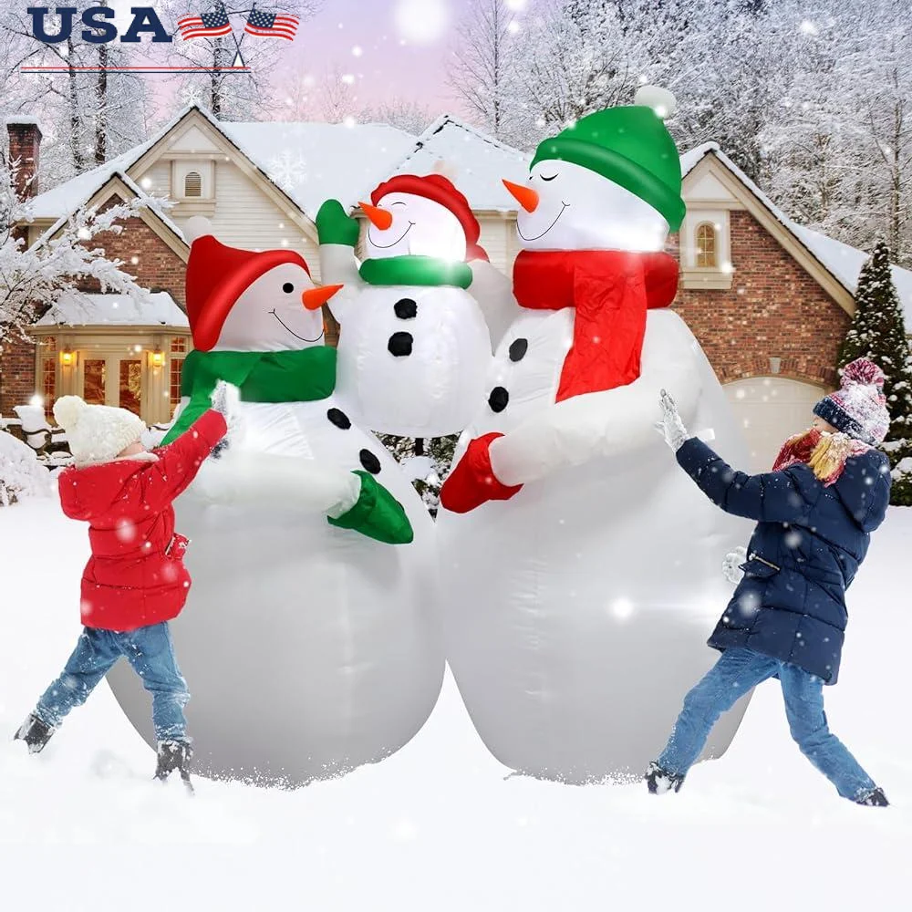 5FT Inflatable Christmas Snowman Family Outdoor Holiday Decoration with LED Lights Garden Lawn Yard Decor Holiday Cheer