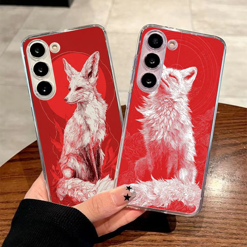 Soft TPU for Samsung Galaxy A12 A15 A17 A21S A22 A23 A25 A31 A32 A33 A35 A41 A51 A53 5G Transparent Phone Case Red Fox Present