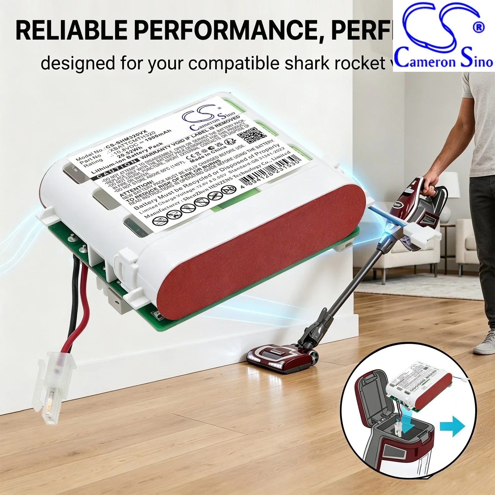 Cameron Sino 10.8V 1900mAh Replacement Vacuum Cleaner Battery for Shark XBATTCMTH320