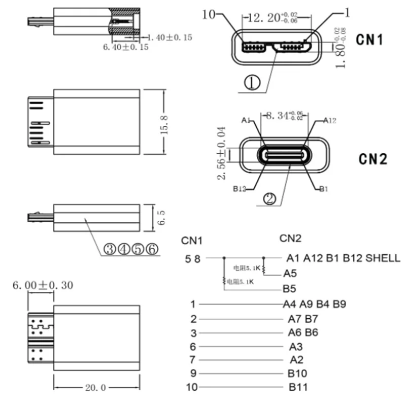 For Mobile Hard Disk USB 3.0 Type-C Female to Micro B Male Adapter -