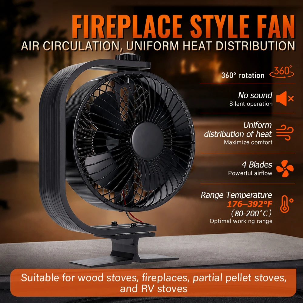 7 Blades Heat Powered Stove Fan Log Wood Burner Eco-fan Quiet Fireplace Fan Winter Warm Home Heater Efficient Heat Distribution