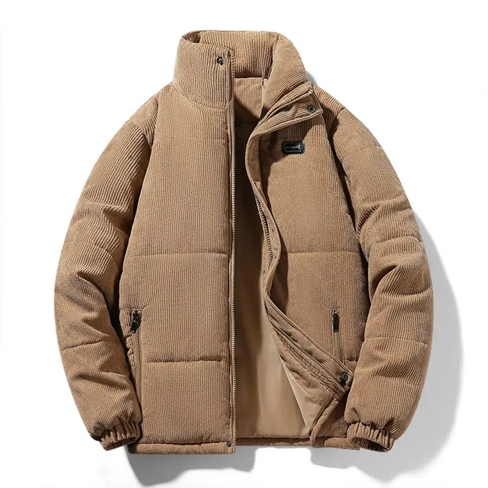 Parkas en velours côtelé pour hommes, manteau en coton d'hiver, veste coupe-vent rembourrée optique, manteau en duvet épaissi à col montant ChimZip-up