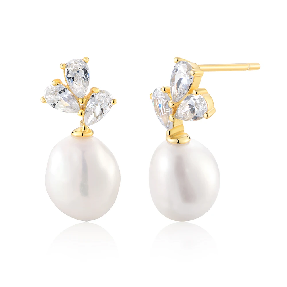 S925 Sterling Silver Luxury Minimalist Natural Pearl Earrings for Women Versatile Elegant Exquisite Zircon Studs