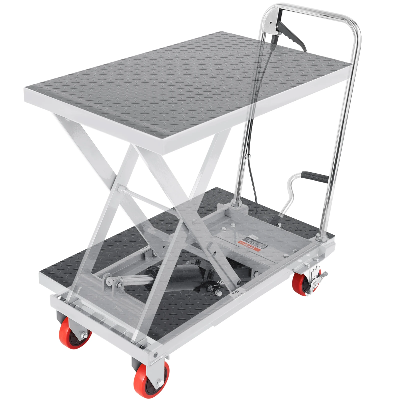 SucceBuy 330/500lbs Hydraulic Lift Table Cart Manual Single Scissor Platform with 4 Wheels & Non-slip Pad for Material Handling