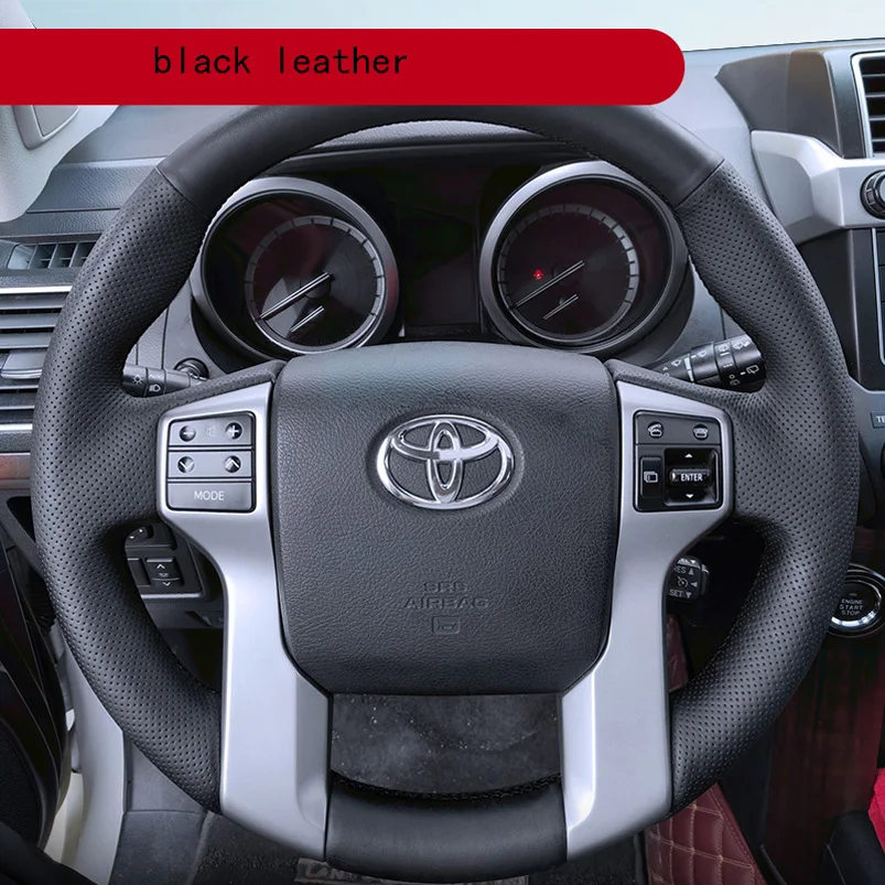 

For Toyota Land Cruiser Prado Manual Hand Sewn Needle Thread Car Steering Wheel Cover Car Accessories Genuine Leather Black