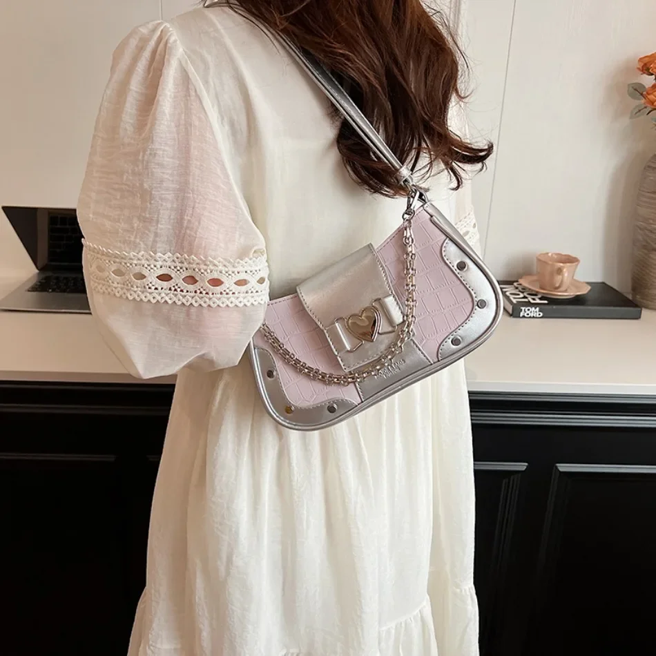 High Quality Leather Shoulder Crossbody Bags for Women 2024 Fashion Chain Handbag Designer Simplicity Stone Pattern Tote Bag Sac