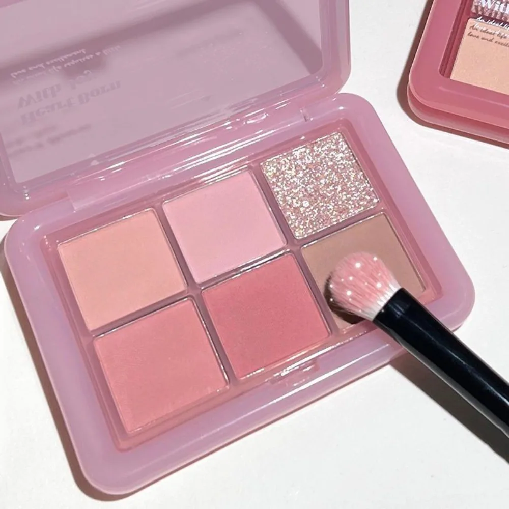 Korean 6-Color Pink Eyeshadow Palette Pearly Matte Glitter Highly Pigmented Rouge Tray Lasting Shimmer Eyeshadow Tray Eye Makeup