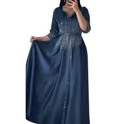 2024 Clothes for Muslim Women Autumn Fashion Muslim  Long Sleeve V-neck Party Evening Long Maxi Dress Kaftan Abaya Dubai Outfits