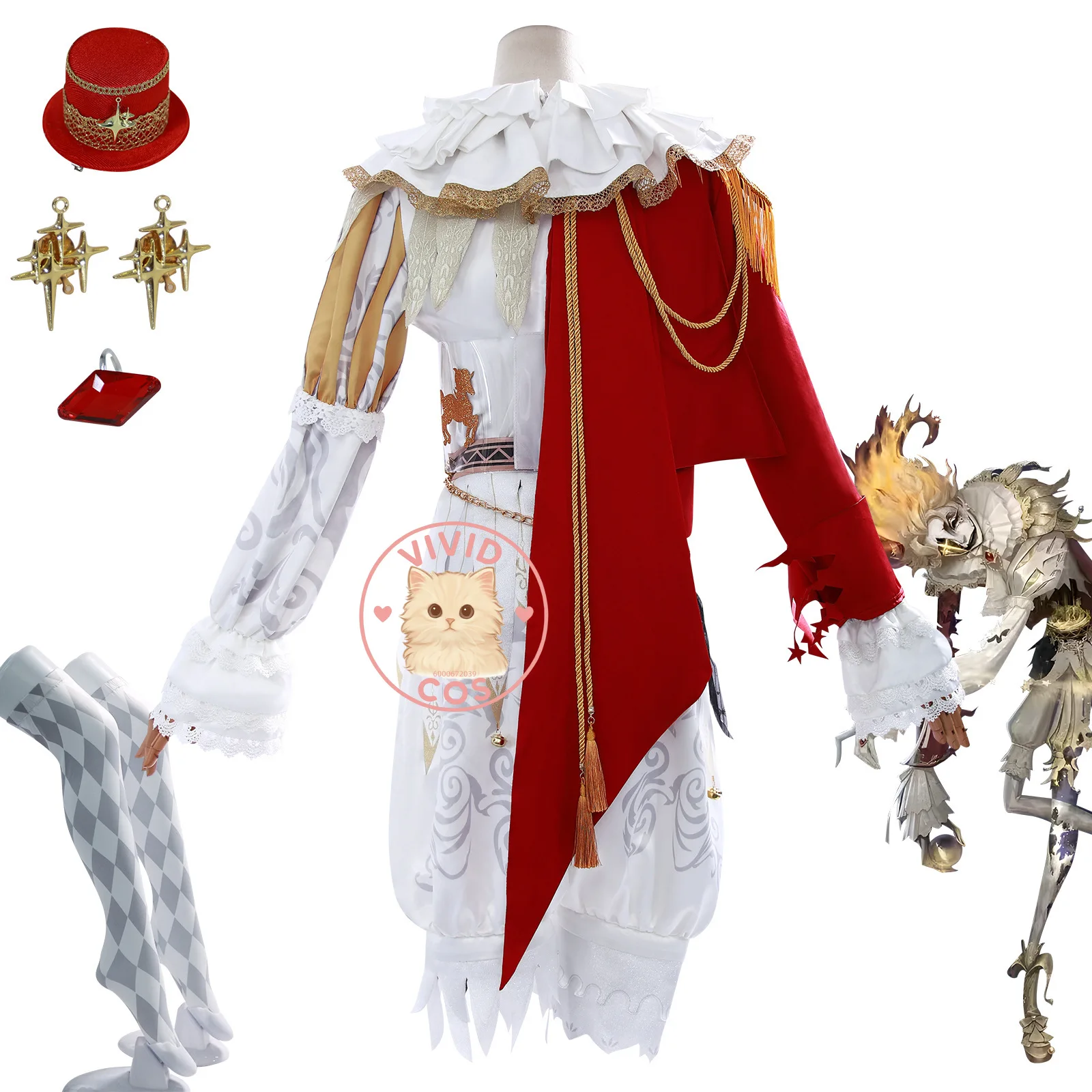 الهوية الخامس ملك النجوم الصاخبة لعبة التاجر البكاء مهرج آني ليستر تأثيري حلي كاملة الرجال الزي ثنائي الأبعاد