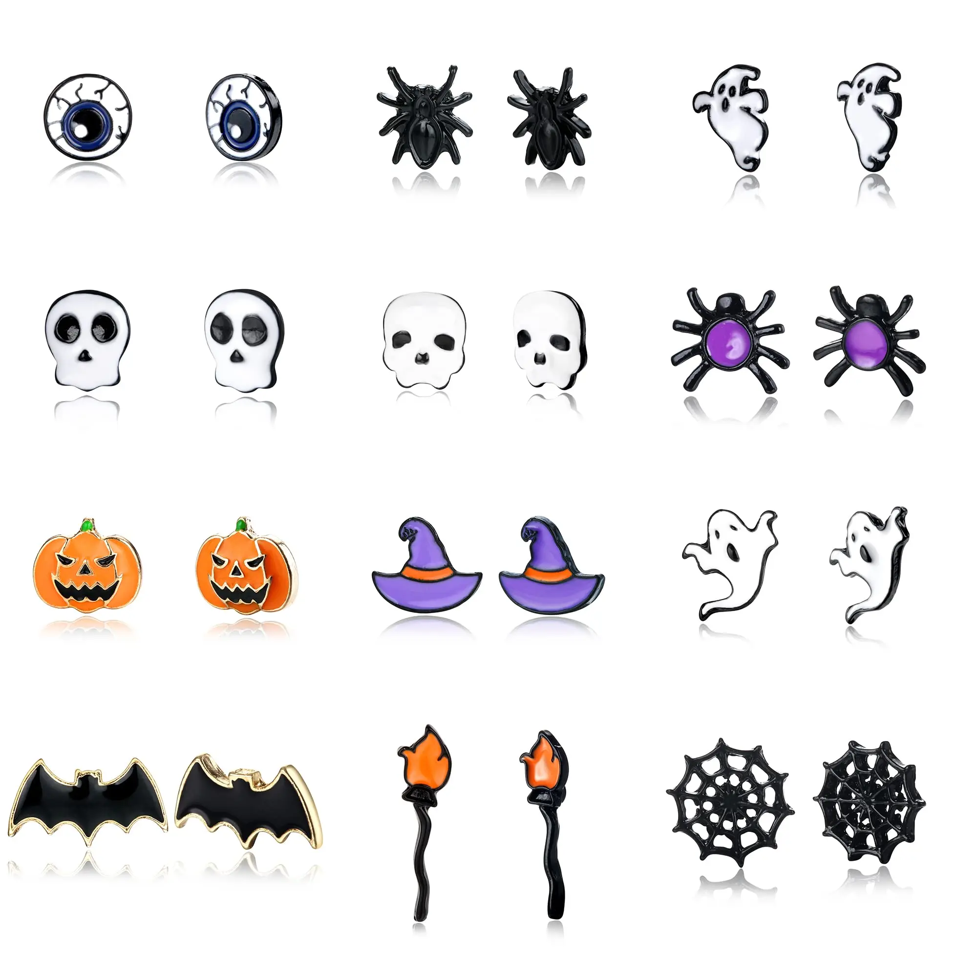 

Drperfect 12 Pairs Stainless Steel Halloween Earrings Stud Earrings Sets for Women Pumpkin Spider Web Bat Ghost Earrings Jewelry