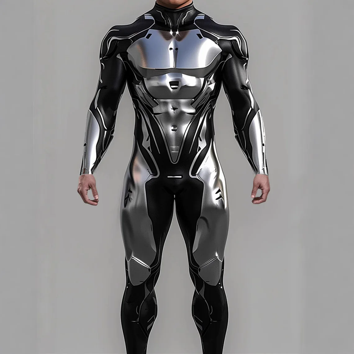 Steampunk CyberPunk Futuristic Mechanical Armour Jumpsuit Cool Fighter Cosplay Bodysuit Costume Halloween Party Shows Men Zentai view 2